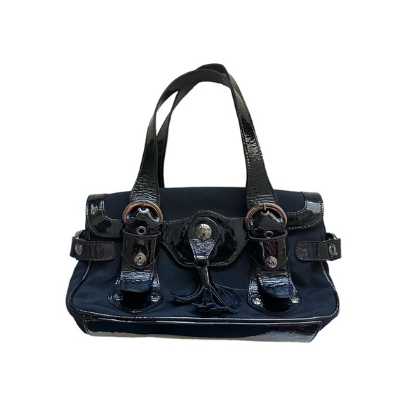 Stuart Weitzman Black Patent And Nylon Bag - Picture 1 of 7